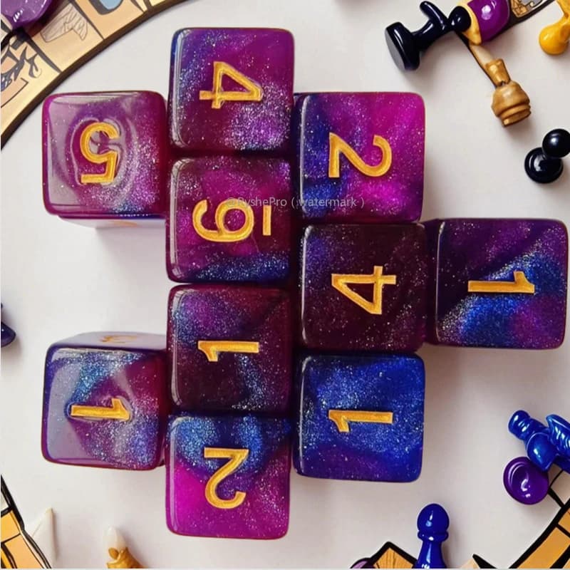 10 pz 16mm Cielo Stellato Dadi Doppio Colore Angolo Retto Lato Acrilico Set di Dadi per Dungeon e Draghi D&D RPG Giochi di Ruolo