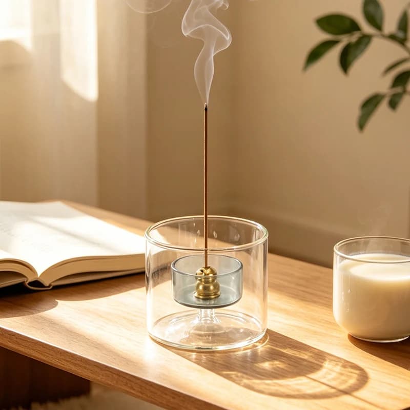 Double Glass Incense Burner Gourd-shaped Incense Holder with Glass Ash Catcher Incense Stick Holder for Meditation Yoga Spa