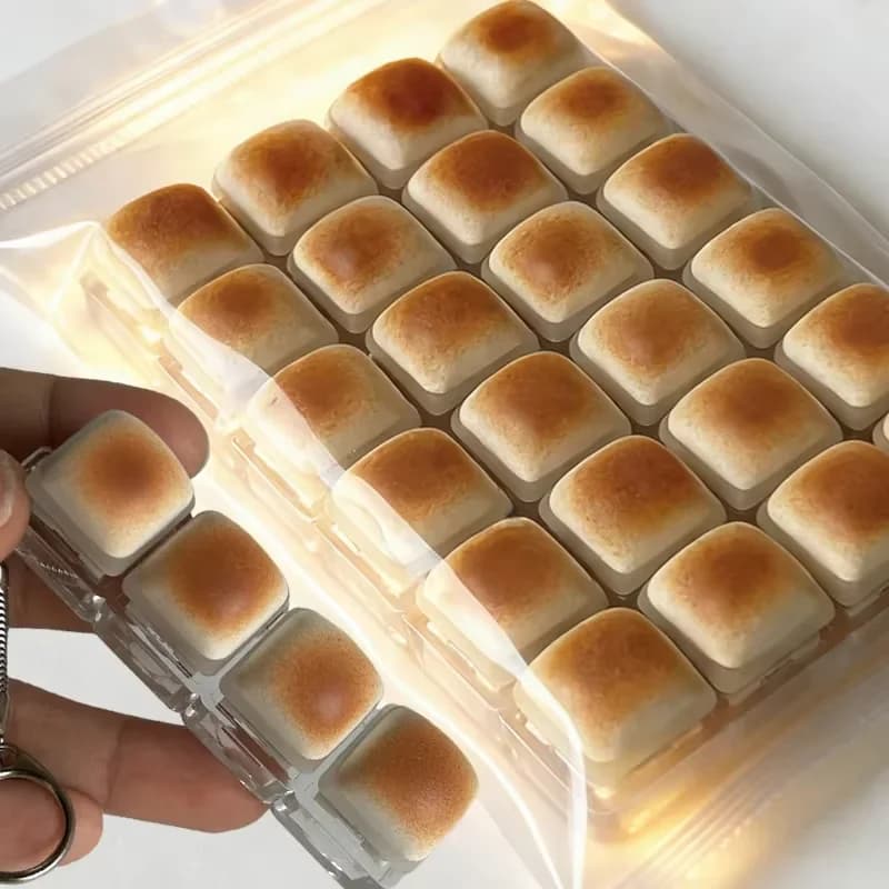 Caramel Bread Design Fidget Keychain Keys Button Keycap Finger Keyboard Cap Relief Stress Steamed Bread Button Keycap Keychain