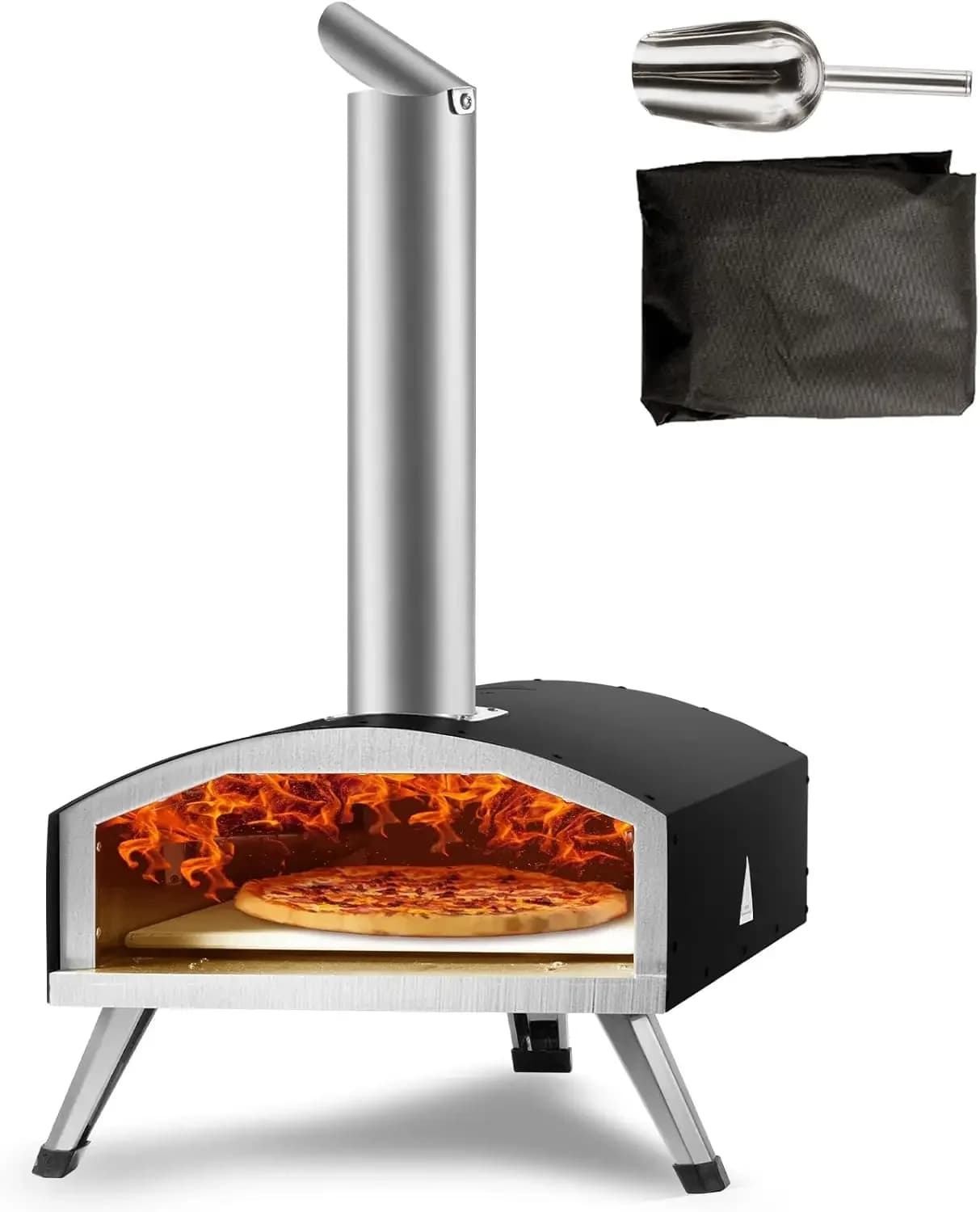 Forno da esterno nordico da 12 pollici a pellet e carbone, griglia portatile in acciaio inossidabile con pietra per pizza, copertura impermeabile