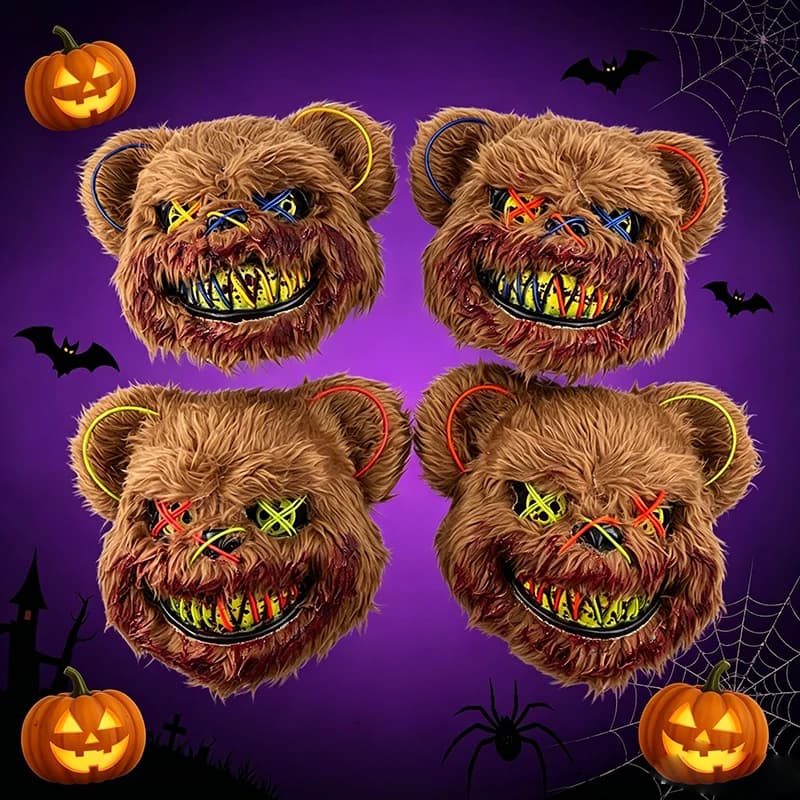 Mixed 2 Colors Neon Light Mask Brown Bear Similing Full Face Headgear Mask Adult Cosplay Props Glow In The Dark