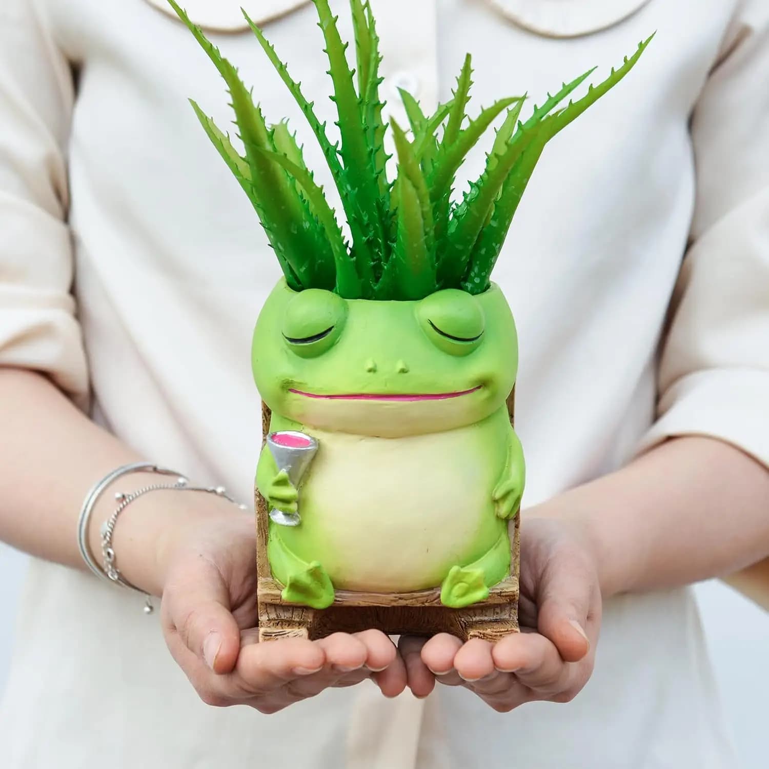 Small Frog Rocking Chair Plant Pots Cute Succulent Planter with Drainage Hole for Indoor Desktop Outdoor Yard Decor
