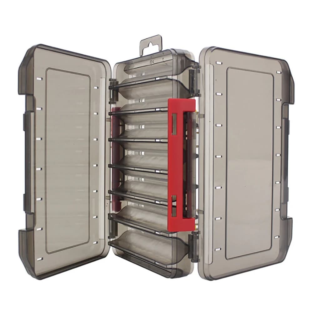 Fishing equipment storage box for baits 12/14 compartments open case on both sides container for force baits accessories for fishing gear