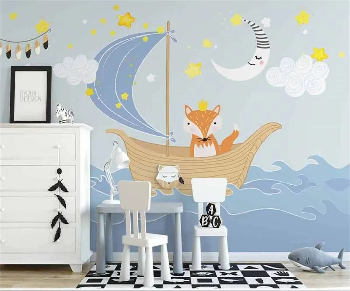 Carta da parati personalizzata nordica dipinta a mano con piccoli animali marini freschi, sfondo per camera dei bambini, carta da parati 3D, papel tapiz