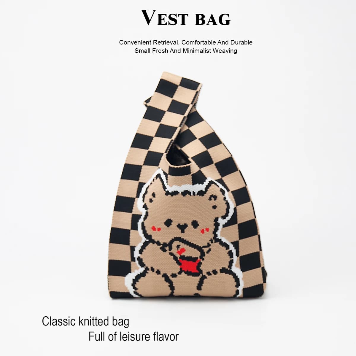 Graziosa borsa a maglia per ragazze, grande capacità, resistente, design aperto, può contenere oggetti come cellulari, portafogli, ombrelli, borracce, astucci, cosmetici, ecc. È la borsa a tracolla e la borsa portaoggetti perfette per viaggi, pendolarismo e scuola, utilizzabili in tutte le stagioni e un ottimo accessorio da abbinare ai vestiti.