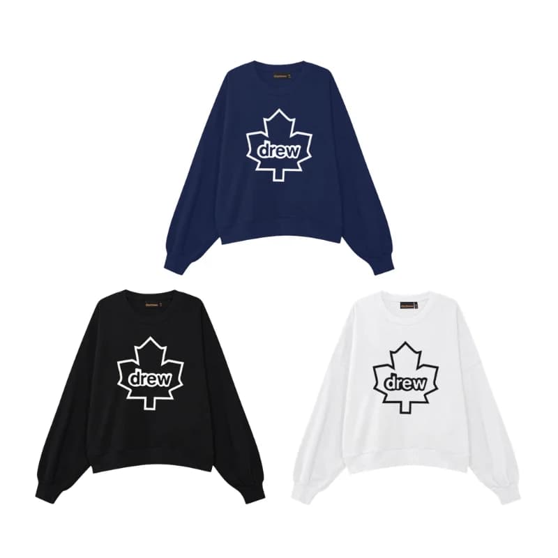 Vintage Style Drew House Maple Leaf Logo Crewneck Sweatshirt Men Oversized Heavy Cotton Casual Streetwear Pullover