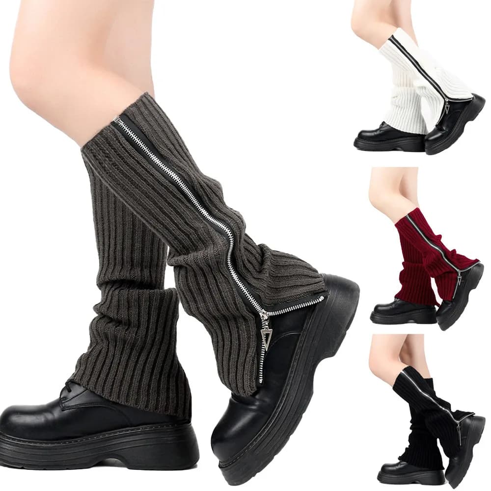Calzini lunghi in lana per scaldamuscoli da donna Calze con cerniera Calzini larghi caldi coreani autunno inverno Calzini morbidi con maniche a maglia