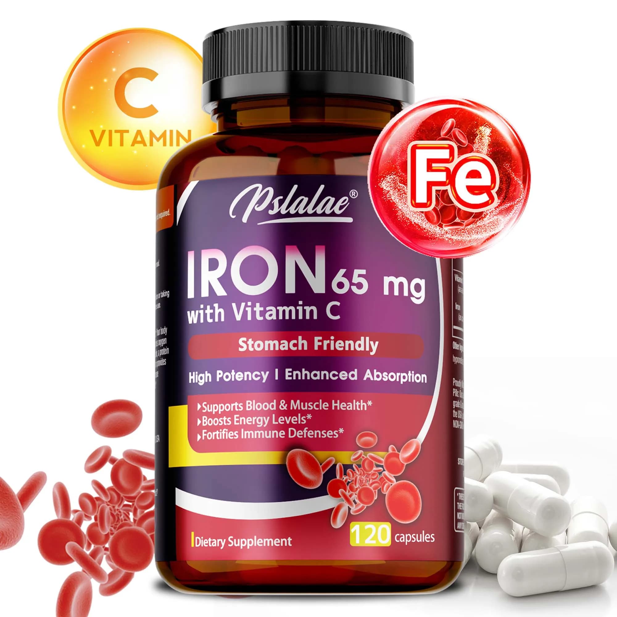 Iron Supplement - Supports Brain, Heart and Overall Health,Reduce Anemia,Fight Fatigue, Promotes Red Blood Cells, Improve Energy