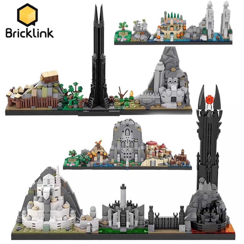 Bricklink Castelli magici Film King of Ring Dark Tower City Skyline Architettura Set Street View House Building Blocks Giocattoli Regalo
