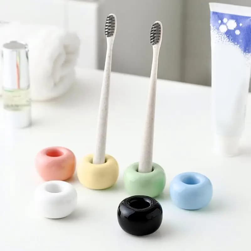 Travel Friendly Mini Ceramics Toothbrush Holders Bathroom Organizer Bathroom Decor Vanity Countertops Space Saver Tooth Brush Stand Base Bathroom Accessories