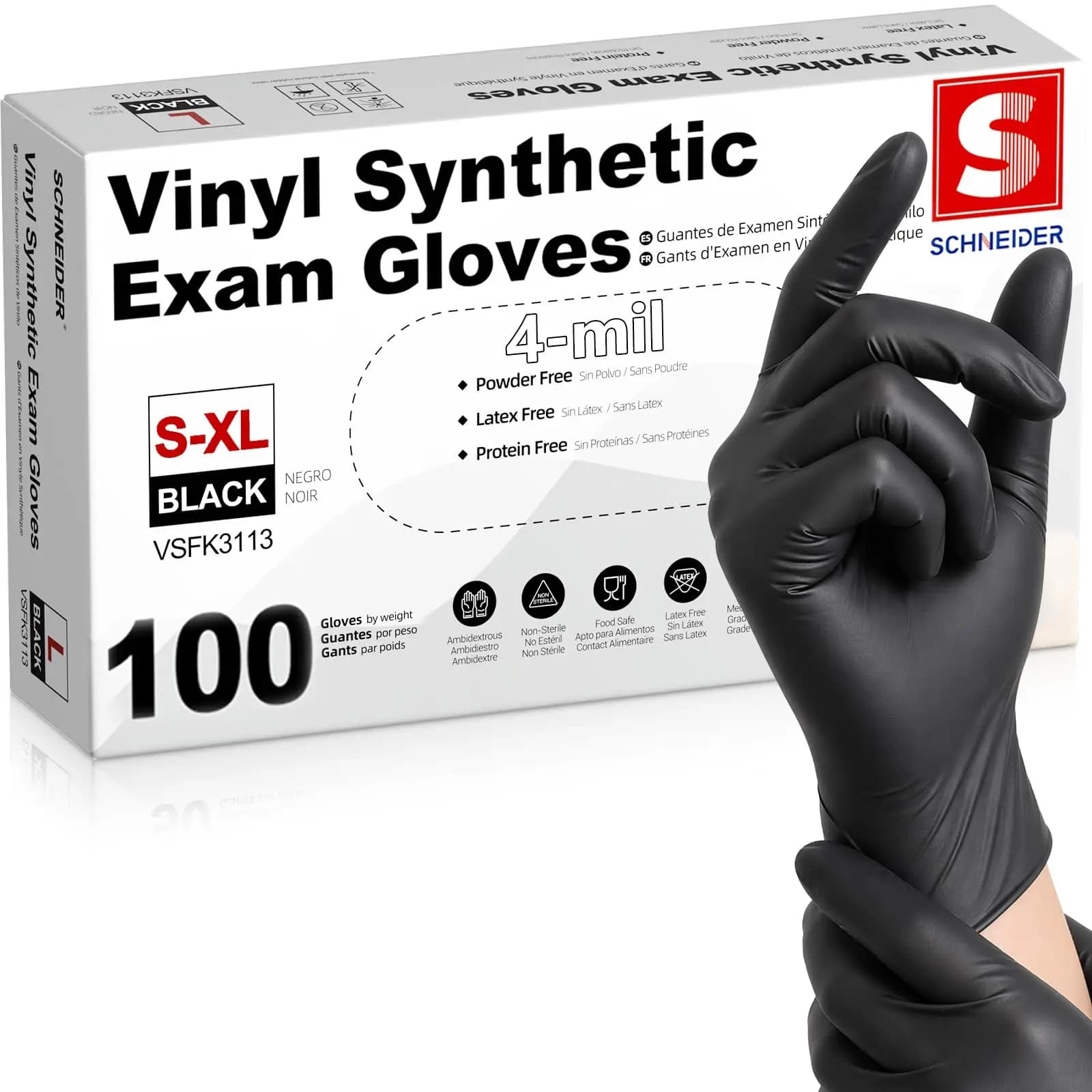 Guanti in Vinile Monouso Senza Lattice, 4 Mil, per Uso Medico, Cucina, Pulizia e Preparazione Alimenti
