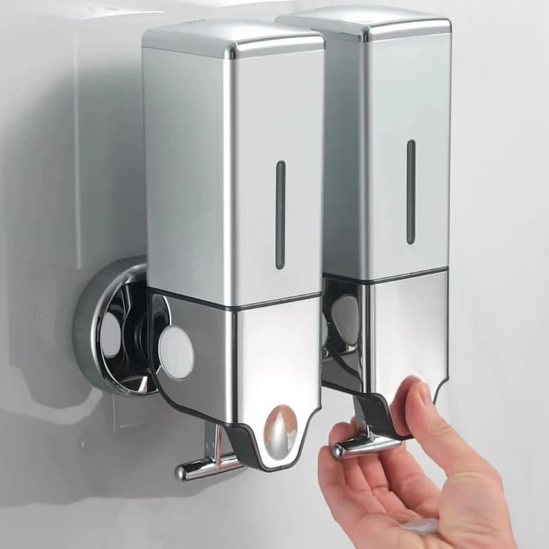 Dispenser di sapone liquido Dispenser per doccia in plastica bianca/argento Contenitore manuale Bottiglia di sapone Bagno Cucina Pompa Disinfettante per le mani