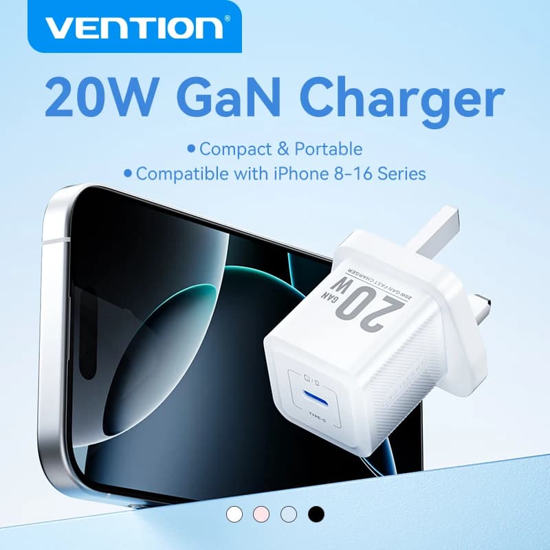 Vention 20W GaN Charger USB Type C Charger PD Fast Charging For iPhone 16 15 14 13 Pro Max UK/US Plug Portable USB C Charger