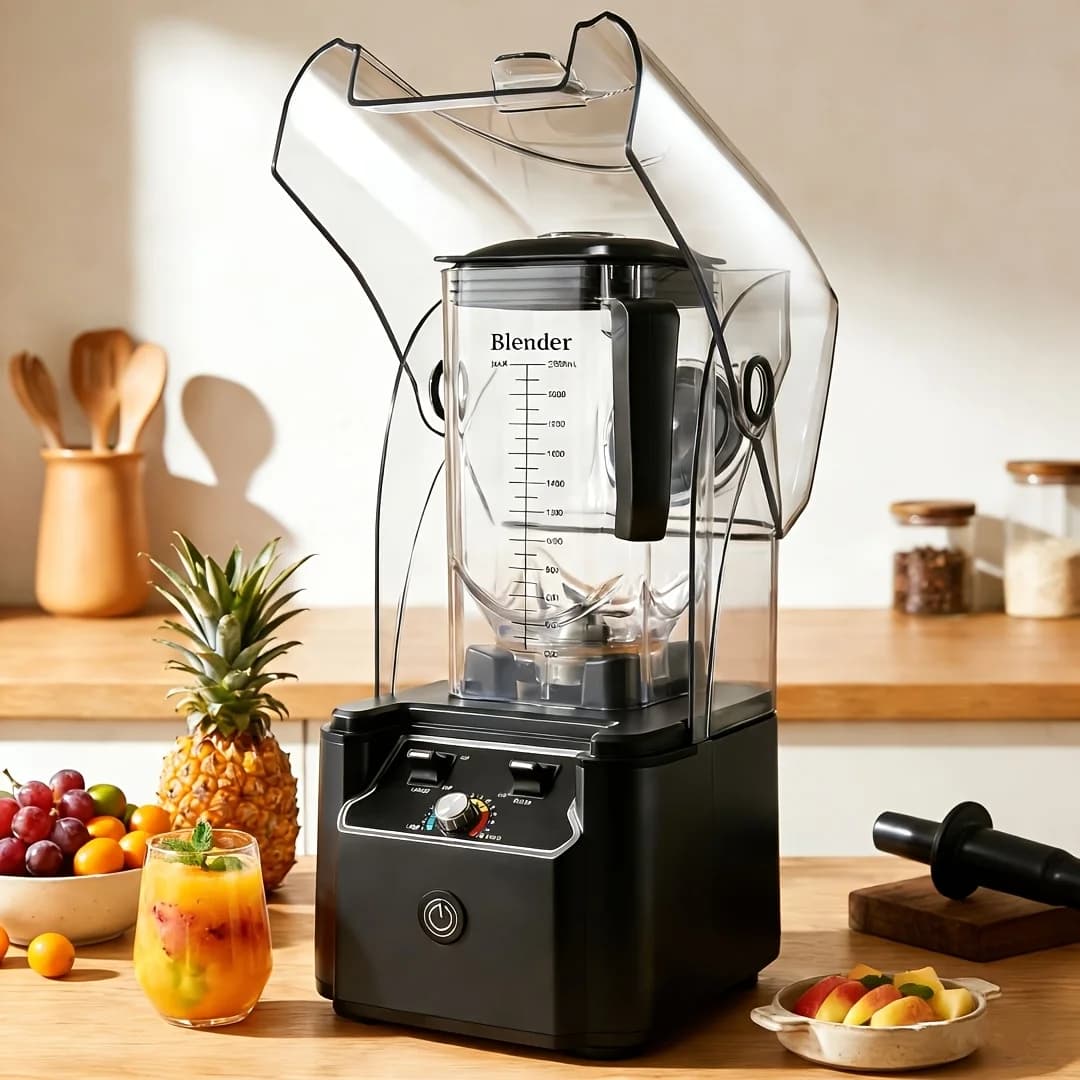 Professional Blender Commercial Blender 2200W High Power Blender with Shield Quiet Sound Enclosure, Self-Cleaning Blender, Black, Suitable for Smoothies, Ice Cream, Salsa, Sauce, Nuts, Shakes