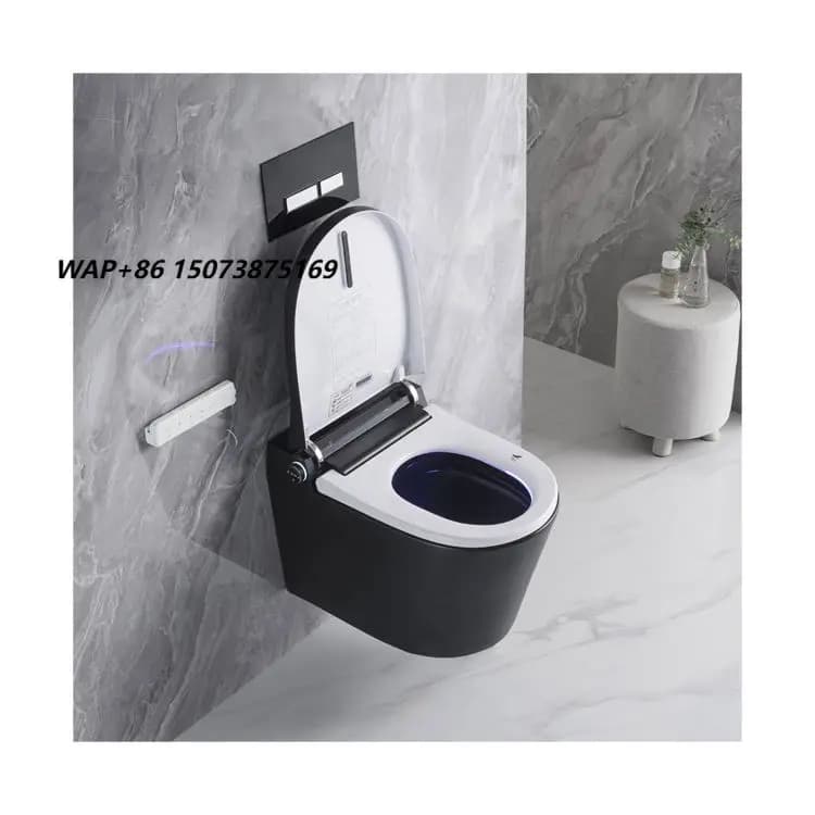 Modern Wall-Mounted Drain Toilet with Smart Tank, Smart Matt Black Ceramic Wall-Mounted Toilet