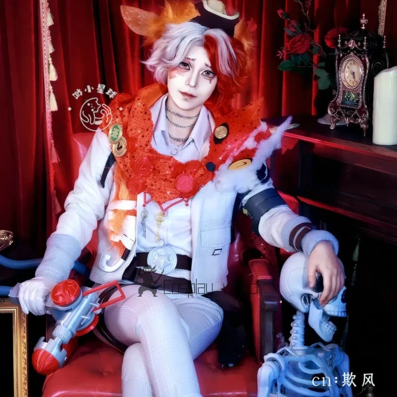 Game Identity V Cosplay Florian Brand‌ Costume Fox scarf white suit Bag prop Outfit Halloween Carnival Party PlayRole Suit