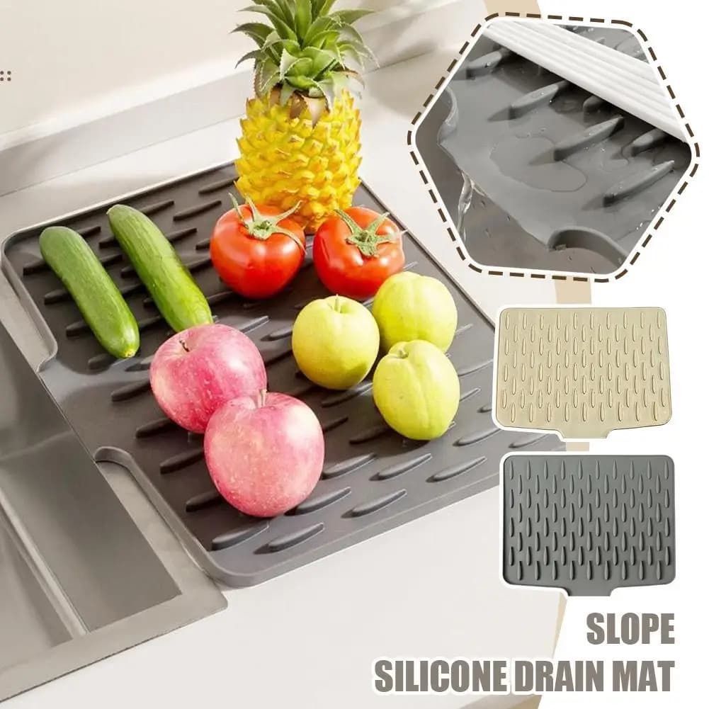 Tappetino di scarico in silicone per lavello Tappetino di drenaggio da cucina con tappetino da taglio multifunzione dal design inclinato ​ ​ con base antiscivolo