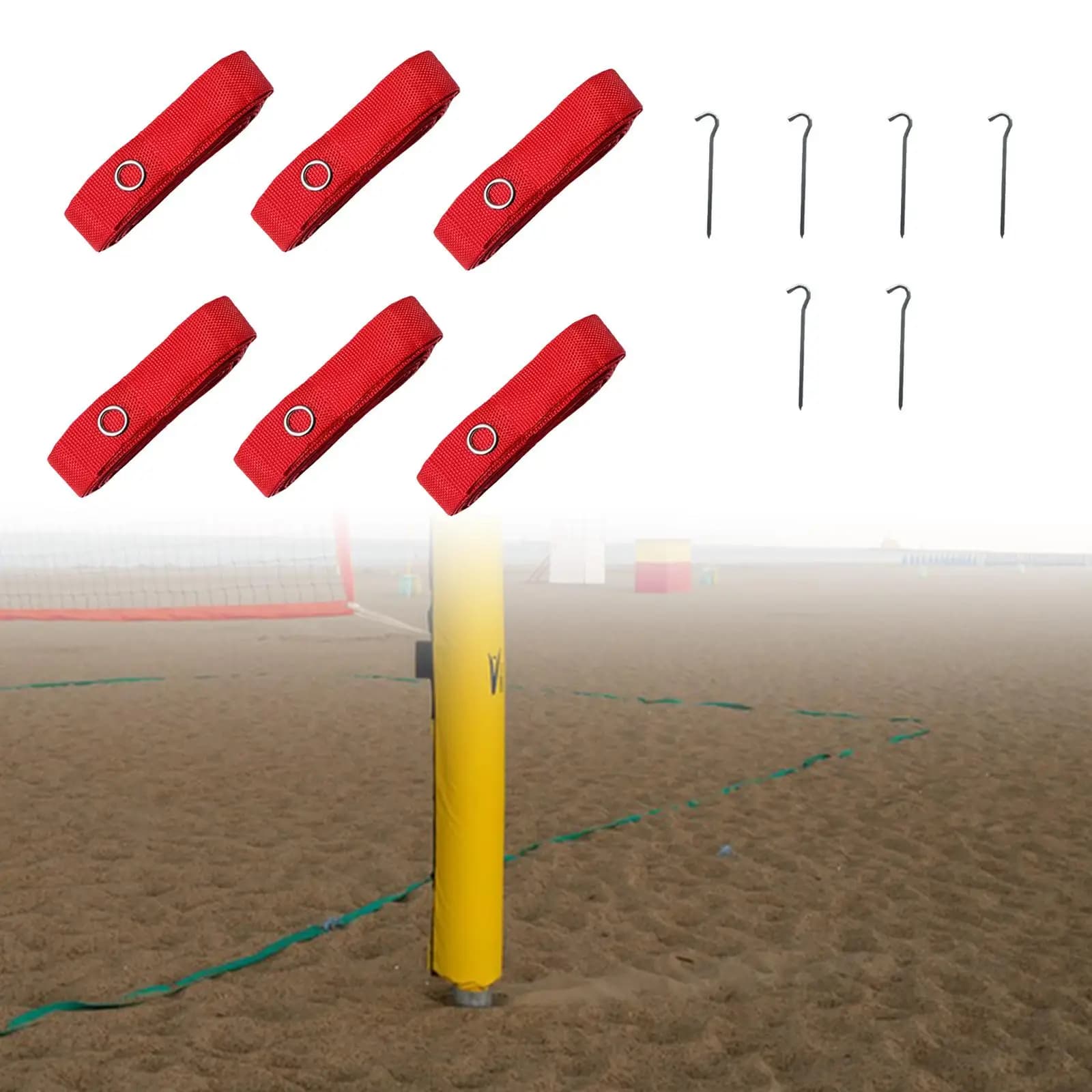 Professional Lines Set for Beach Volley in Red Nylon and Stainless Steel with Ancore for Beach Party and Training