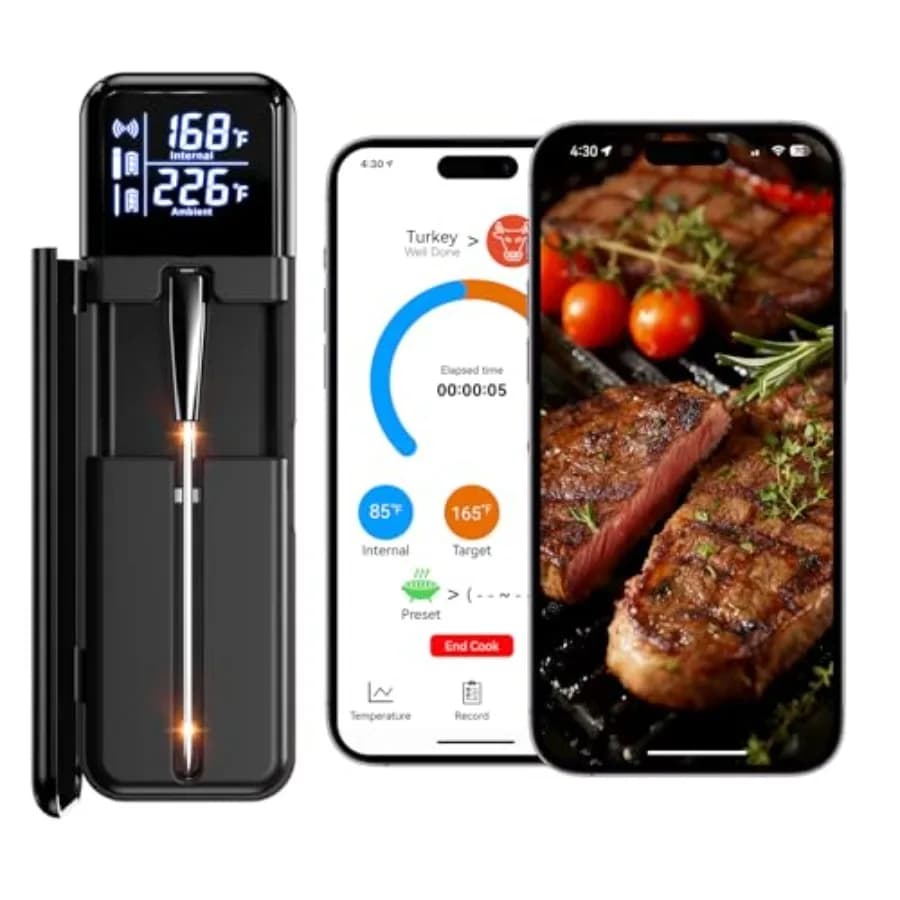 Termometro Digitale Wireless per Carne con Doppi Sensori ad Alta Precisione e Sonda in Ceramica Resistente al Calore per Cottura Istantanea