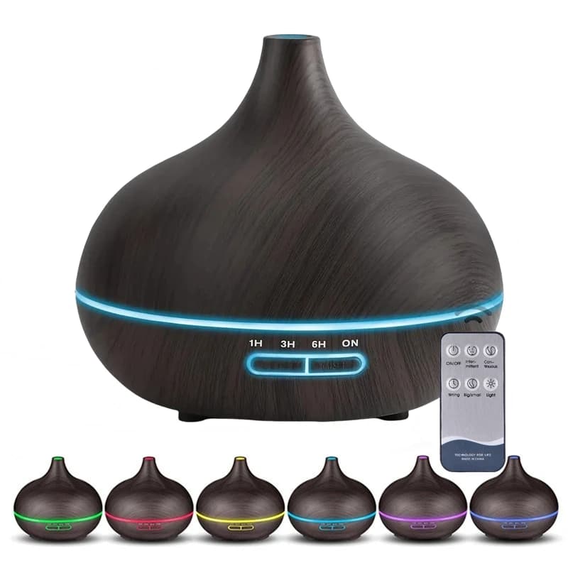 Diffusore di aromi USB color legno da 550 ml, diffusore di oli essenziali con luci LED a 7 colori e telecomando, umidificatore d'aria alimentato tramite USB