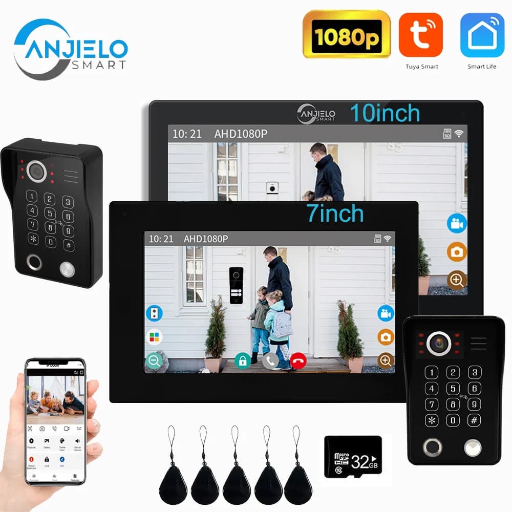 Anjielo tuya 1080P 7/10 pollici touch monitor impronta digitale sblocco videocitofono campanello sistema di sicurezza per villa casa