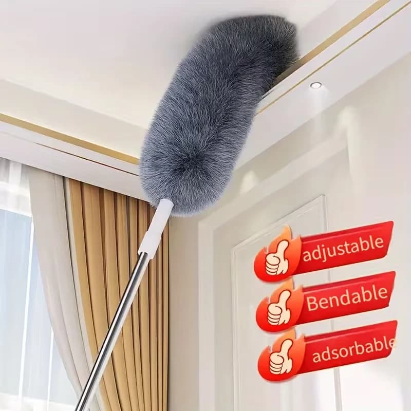 1Pc Electrostatic Dust Collector with Extension Rod, Retractable Bendable Head Duster, Reusable Washable Cleaning Brush