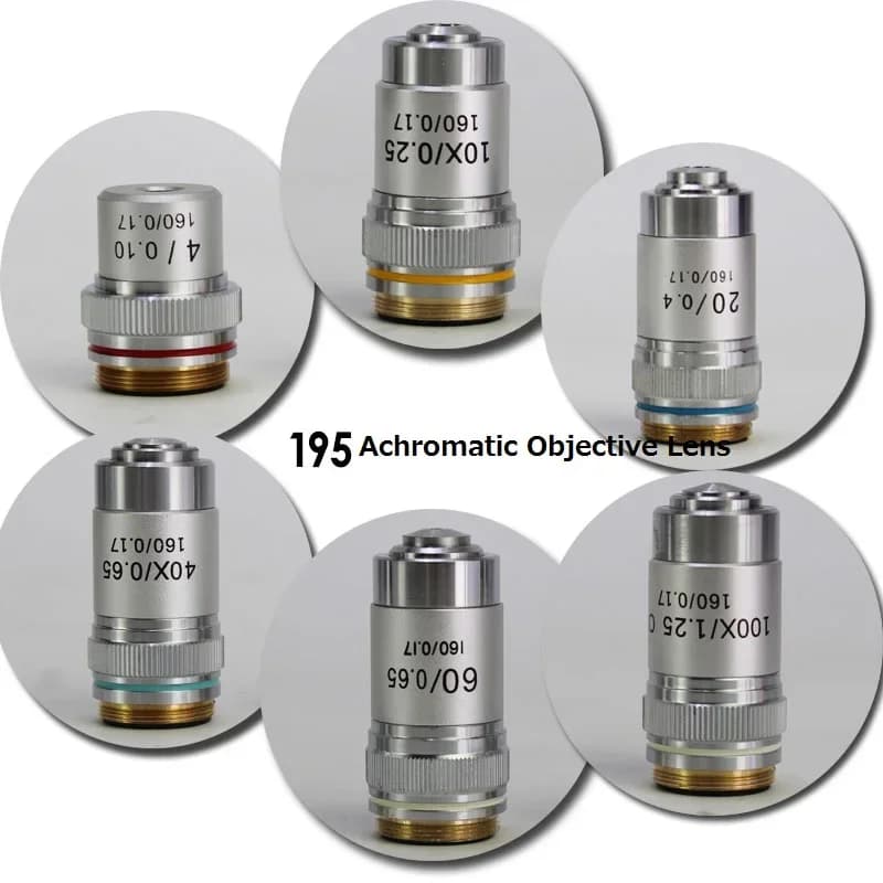 1PC 4x10x 20x Microscopio biologico professionale acromatico Obiettivo 40x 60x 100x Conjugate 195mm Distanza di lavoro