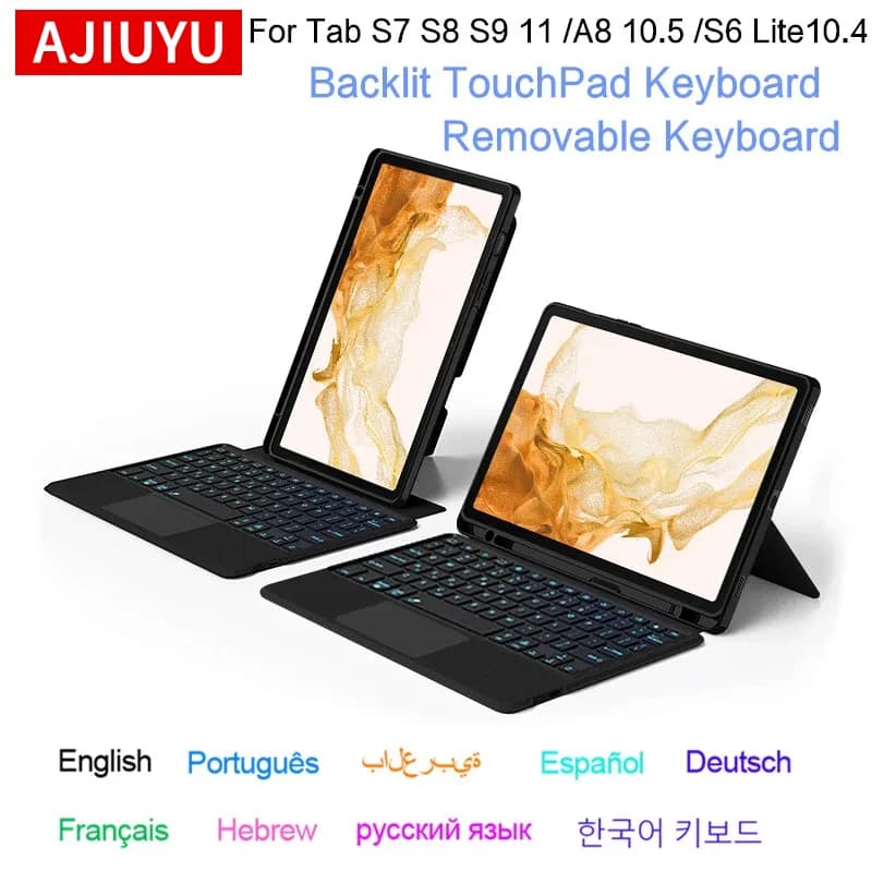 Custodia con tastiera magica per Samsung Galaxy Tab S8 S7 11 A8 10.5 S6 Lite 10.4 S9 S10 FE 10.9 Tablet Touch Pad retroilluminato Custodia protettiva
