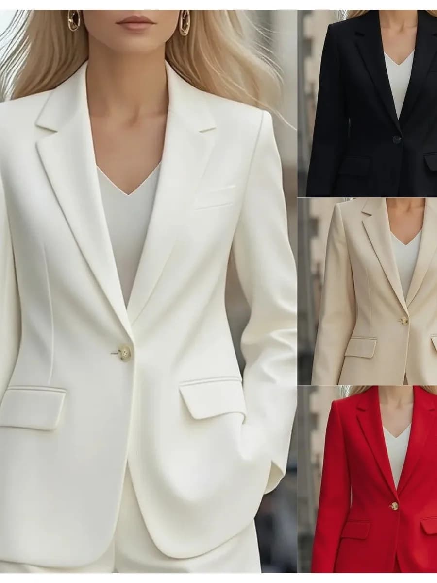 Giacca da Donna Monopetto Stile Cardigan, Spessa, a Maniche Lunghe, Tinta Unita, per Ufficio e Lavoro