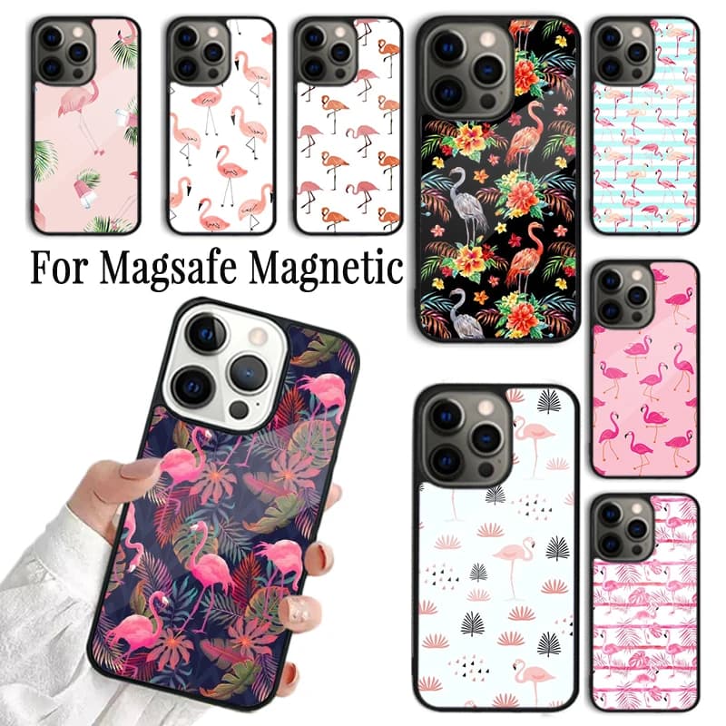 Cover per iPhone 17 AIR 16 15 14 13 12 11 Pro Max Plus con Fenicottero Rosa Rosso, Custodia Magnetica Wireless Magsafe
