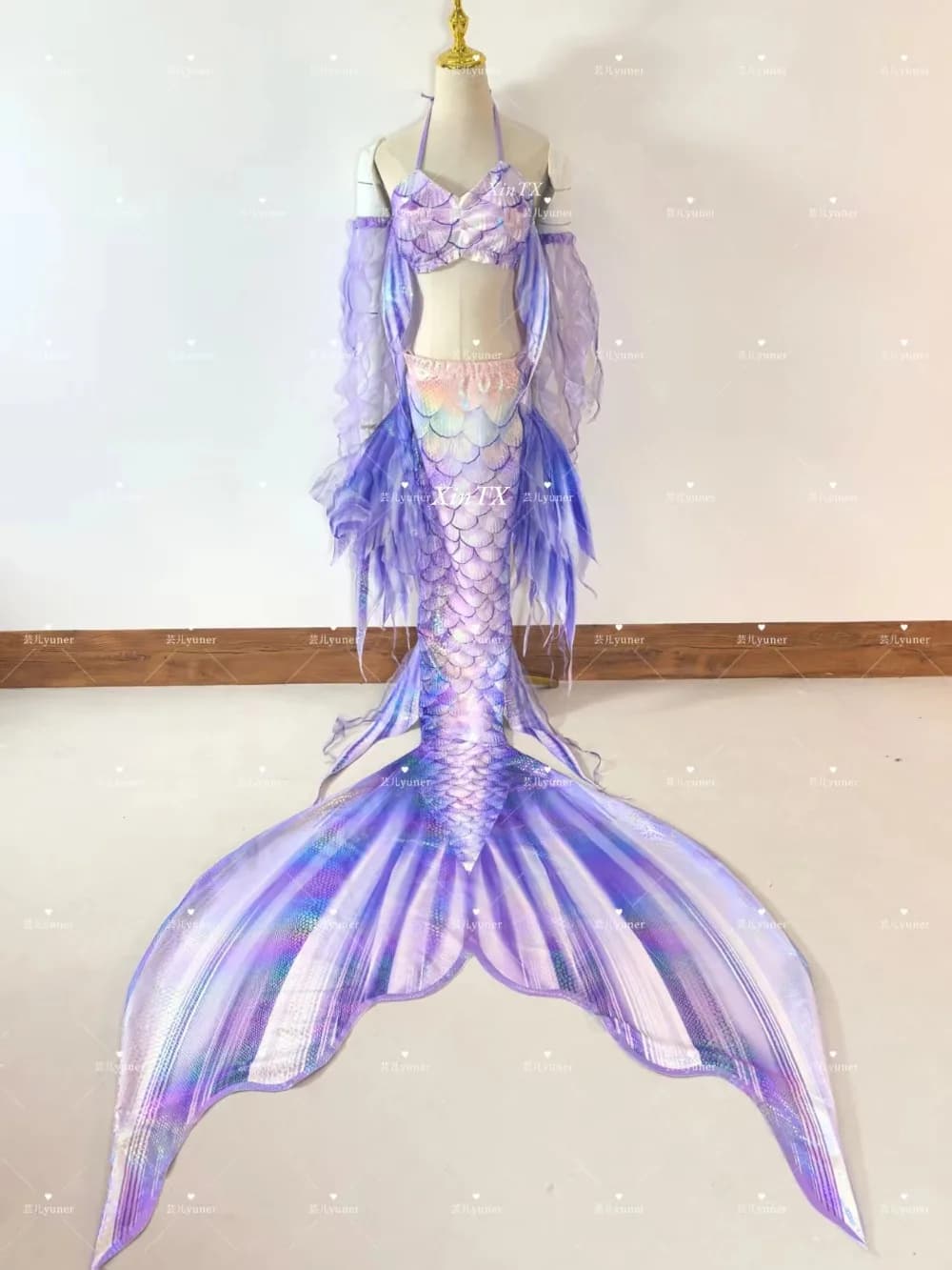 Nuovo costume da bagno femminile diviso con coda di sirena simulata, gonna da principessa, costume da bagno a sirena, elementi di progettazione Qi Yu Cosplay