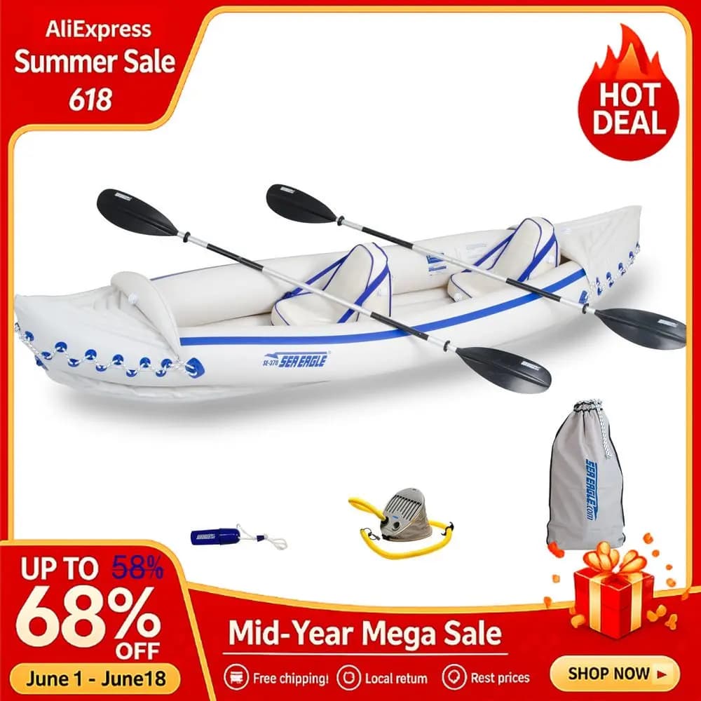 SE370 Inflatable Kayak 13 PersonPortable Stowable Amp Lightweightwith Seats, Paddles, Foot Pump And Bag Custom