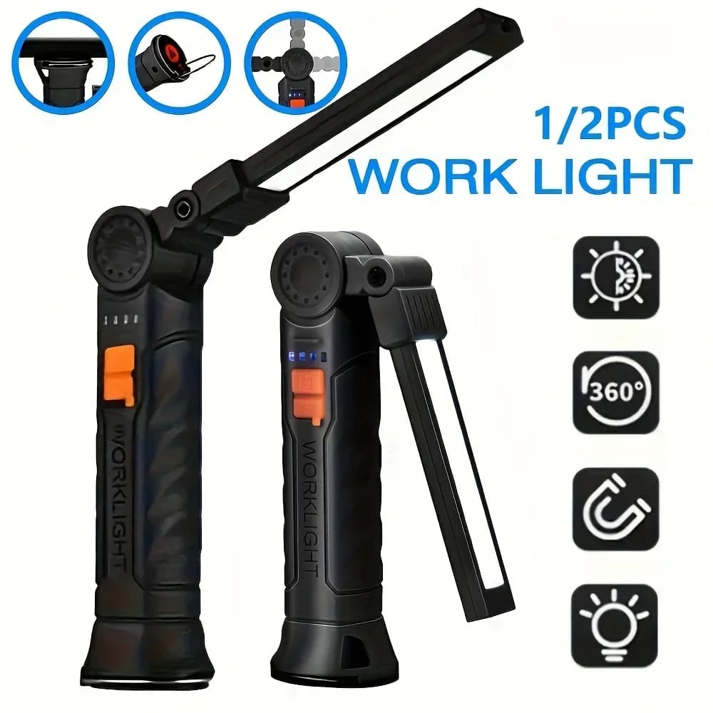 Portable LED Flashlight COB Rechargeable Work Lamp with Magnetic Lantern Suspension Lamp with Built-in Battery Camping Torch
