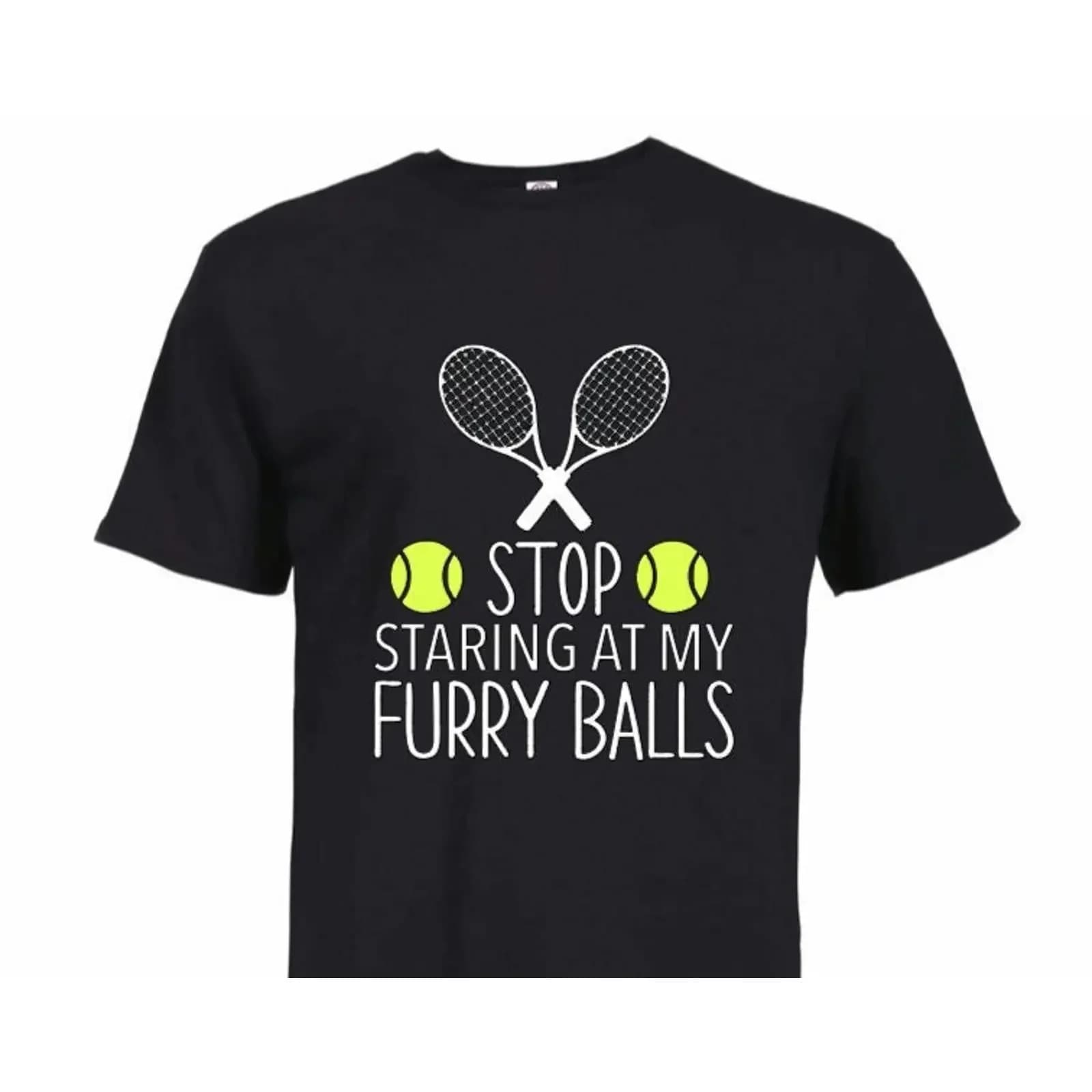 Funny Tennis T Shirt Stop Staring At My Furry Balls vintage Washed Soft Casual homme graphic Slightly fashion