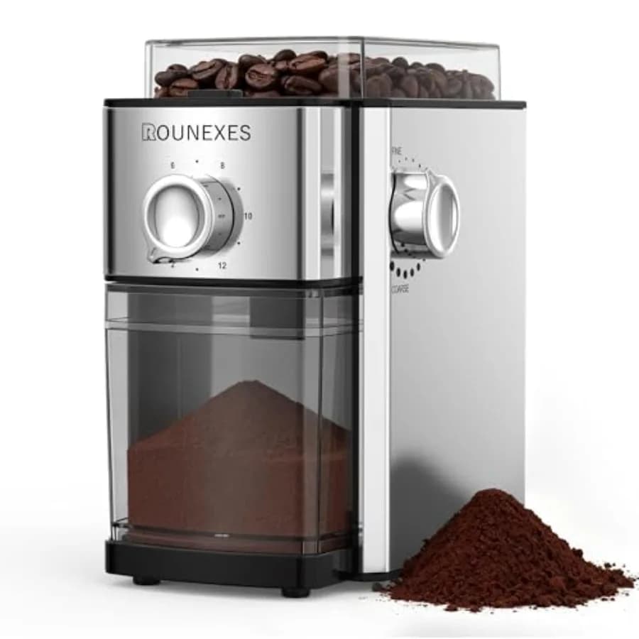 Macinacaffè Elettrico con Macine Piatte, Macinacaffè con 17 Impostazioni di Macinatura, Macinacaffè per Chicchi di Caffè con Macine Rimovibili, Grande Capacità