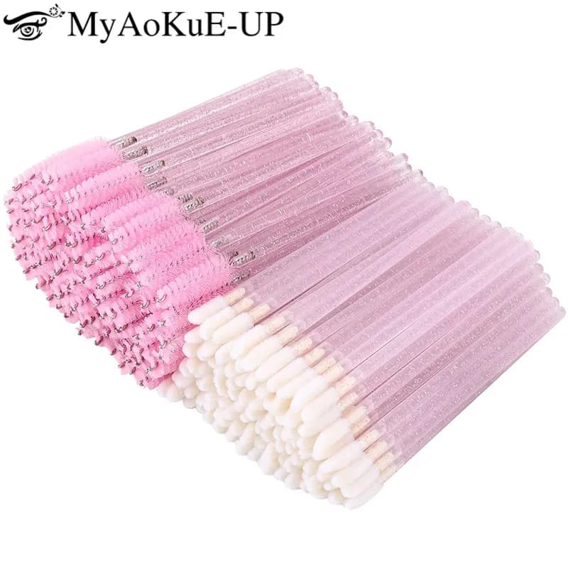 100 pz Kit Pennello Trucco Usa E Getta Mascara di Cristallo Bacchetta Spoolies Rossetto Lucidalabbra Applicatore per Sopracciglio Estensione Ciglia