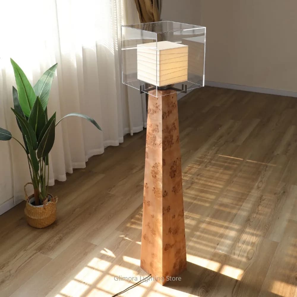 Japanese Wabi-Sabi & Tony Chi Style Vintage Burl Wood Floor Lamp for Hotel Lobby, Luxury Living Room & Art Villa Lighting