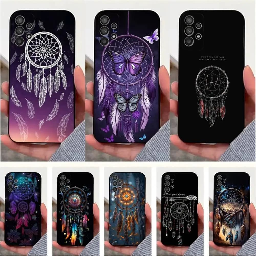 Feather Art Dreamcatcher Phone Case For Samsung S25,S24,S23,S22,S20,S21,S10,Ultra,Plus,Lite,FE,Soft Silicone Black Cover