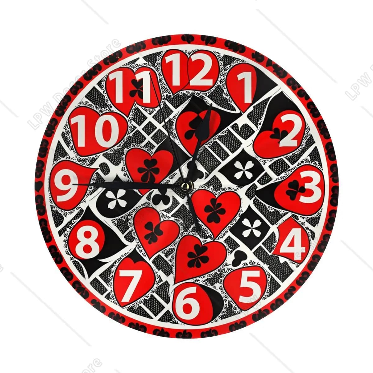 Play cards Symbols Wall clock Silent without ticking 10 inch battery wall clock Easy to read watch for home kitchen