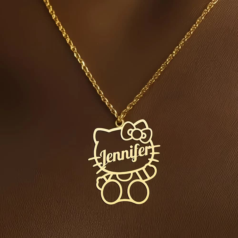 Collana personalizzata con nome Hello Kitty in acciaio inossidabile per donna, bambina, gioielli Sanrio personalizzati, regalo di compleanno, regalo di Natale