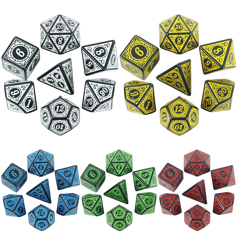 DNDGame Set di dadi poliedrici con motivo a trama 7 pezzi di D4 D6 D8 D10 D10 % D12 D20 per accessori per giochi da tavolo RPG