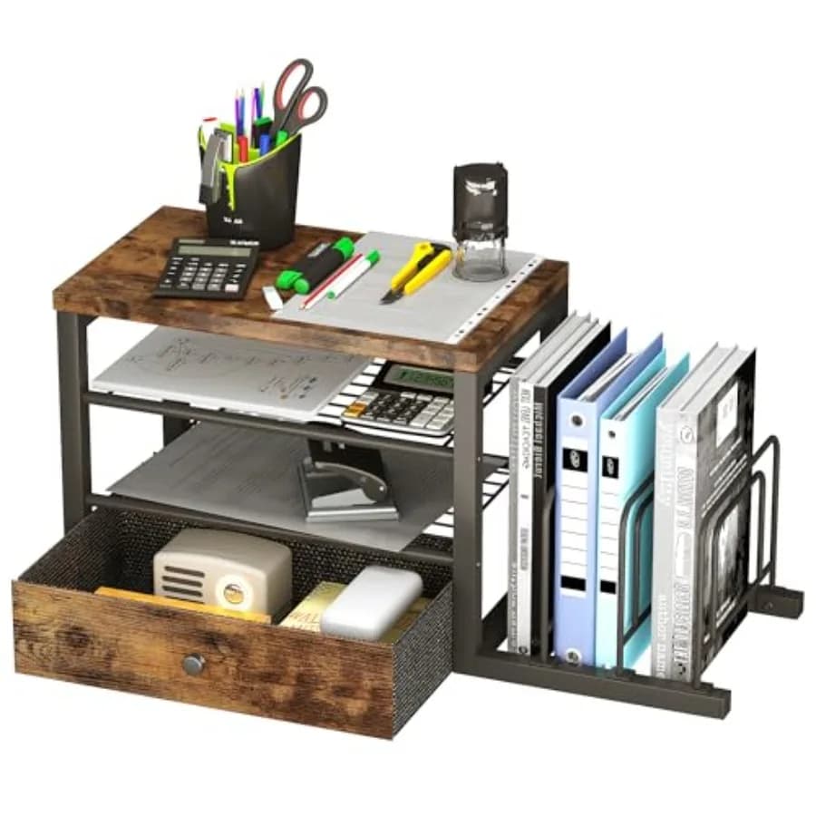 Organizzatore da scrivania in legno con cassetti, porta documenti da scrivania con 3 supporti verticali per file, scaffale porta documenti per forniture postali e per l'aula