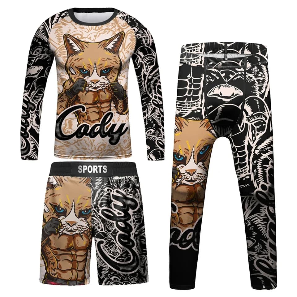 Bambini Rashguard Jiu jitsu MMA t-shirt + Pant Bjj KickBoxing set Boy Gym bambini Muay Thai Shorts MMA abbigliamento collant a compressione