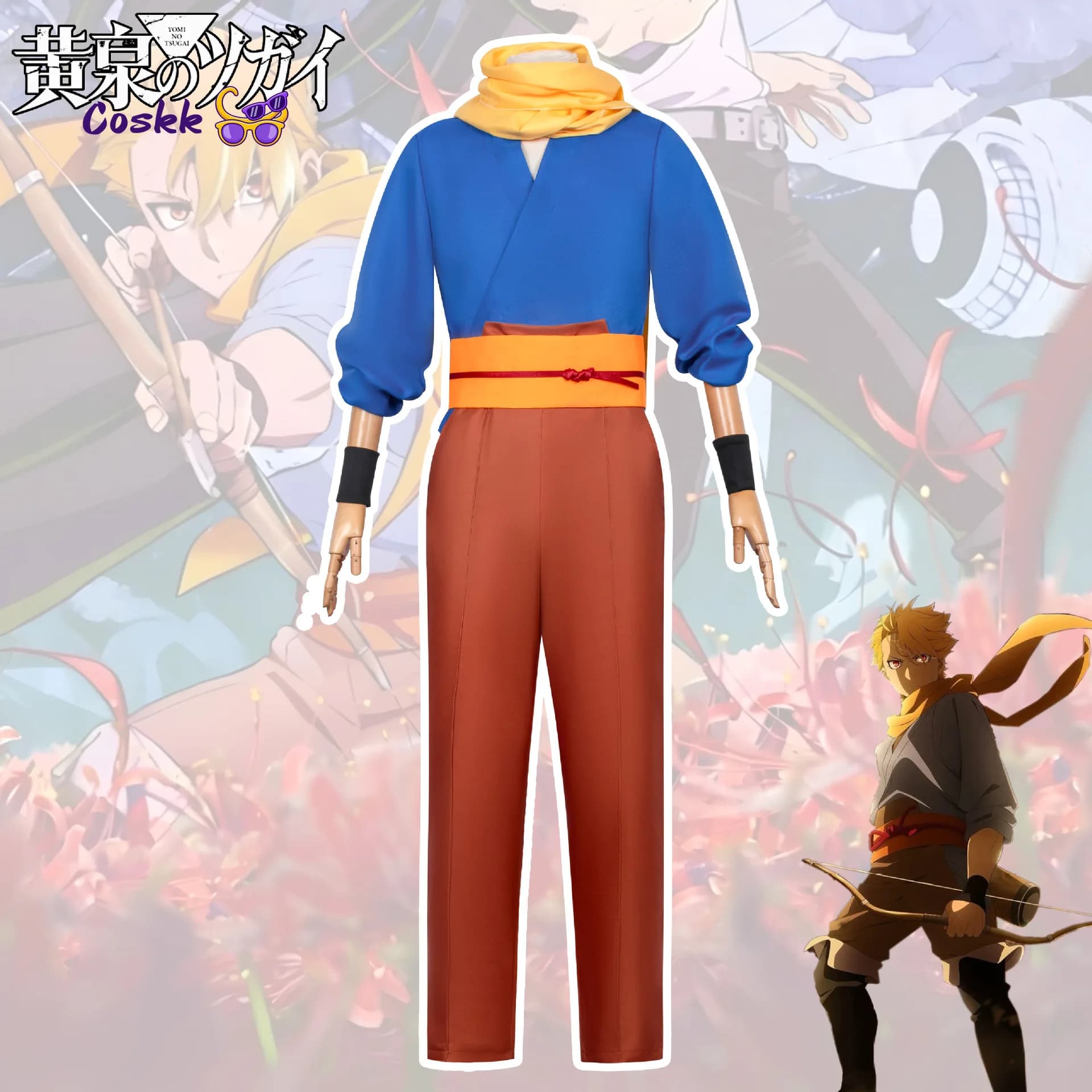 Anime Daemons of the Shadow Realm Yuru Cosplay Costume Outfit Scarf Waistband Uniform for Halloween Party Yomi no Tsugai Asa