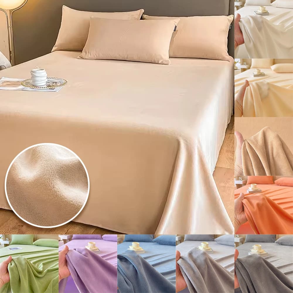 2/3PCS Winter NEW Thickened Milk Velvet Bedding Sheet Warm Soft Solid Color Flat Sheets Bed Sheet Bedding for King Queen Size