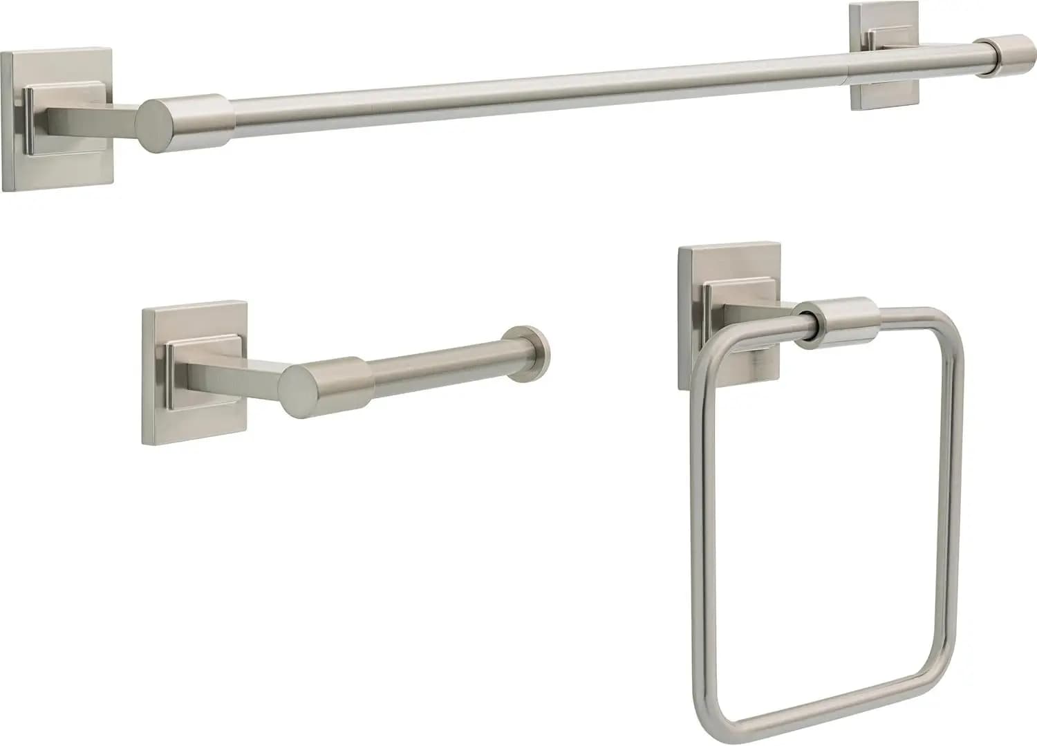 Set bagno Delta Faucet McLaren 3 pezzi, SpotShield nichel spazzolato, portasciugamani 18"/24", porta carta igienica, anello MCL63-BN