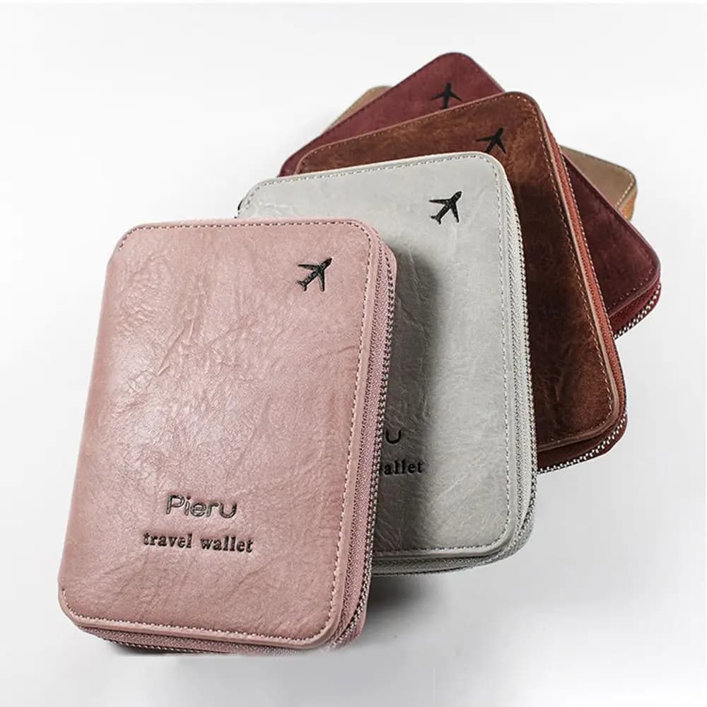 Borsa Porta Passaporto Multifunzionale con Cerniera in Pelle PU, Portafoglio da Viaggio Antifurto RFID con Ampio Spazio, Portamonete Semplice per Carte d'Imbarco