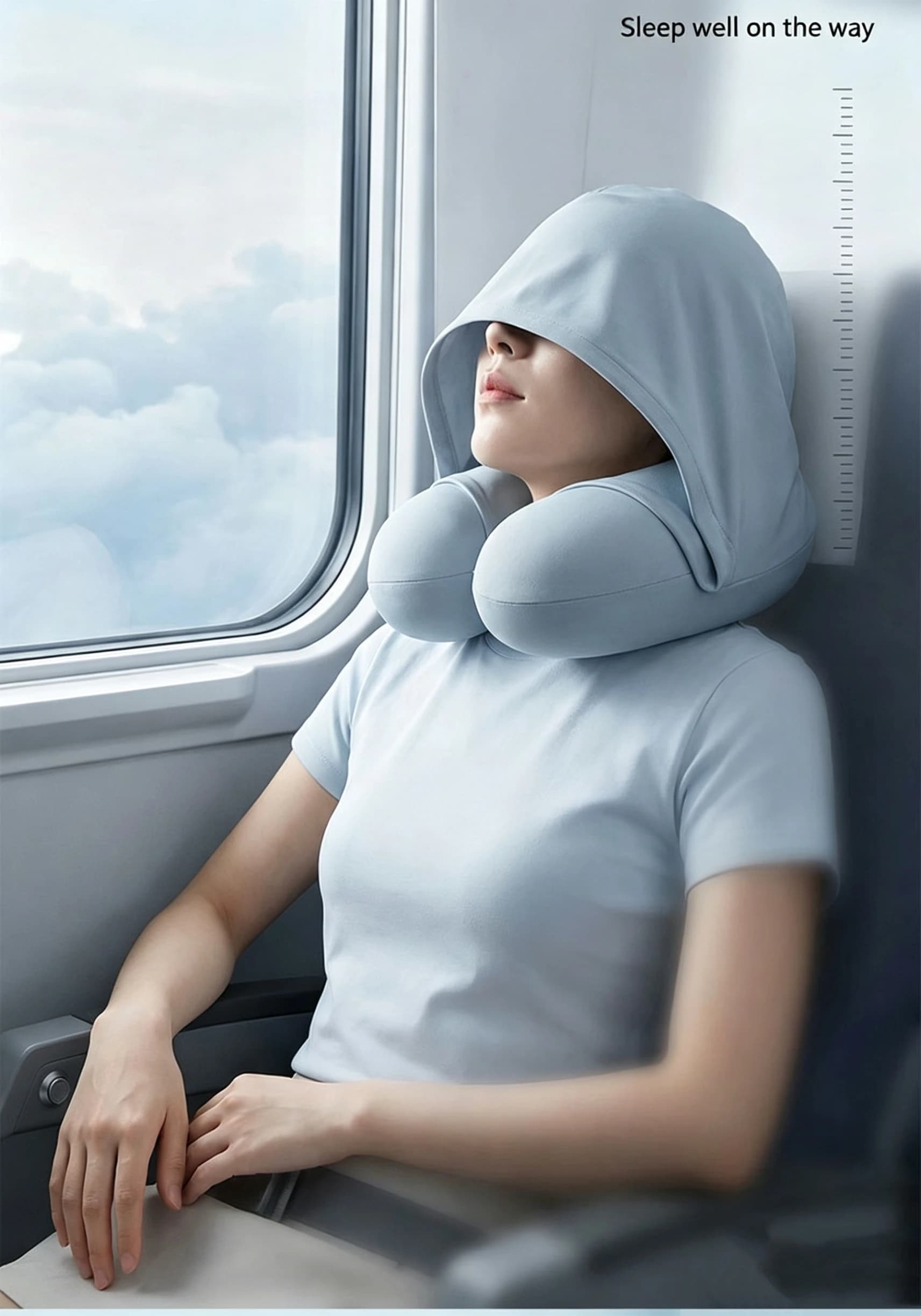 Summer Ice Silk Hooded U-shaped Neck Pillow Portable Neck Support for Travel Car Plane Office Napping Sleeping