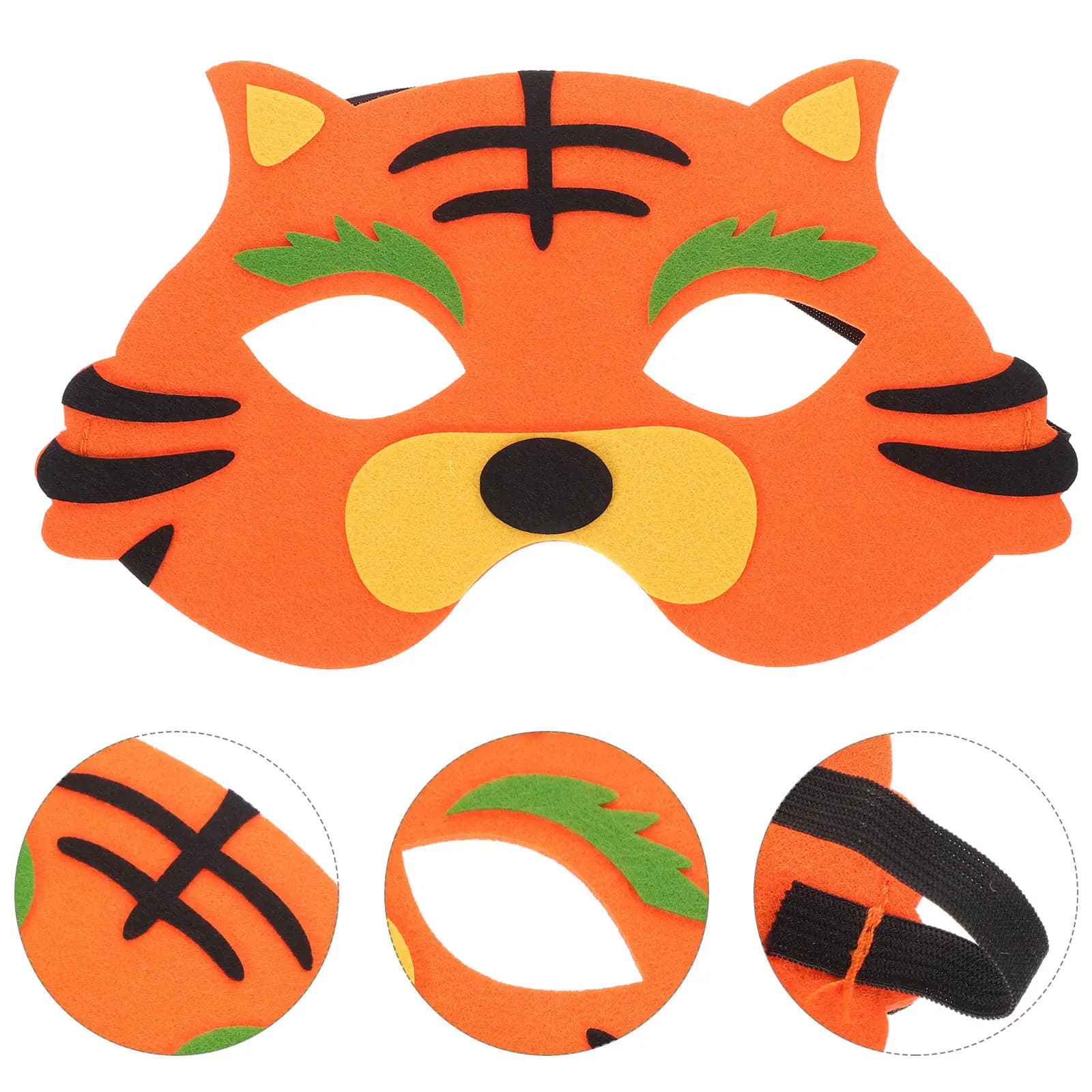 Maschera da tigre con fascia regolabile confortevole, maschera animale a mezza faccia, accessorio per costume, per feste di Halloween e travestimenti