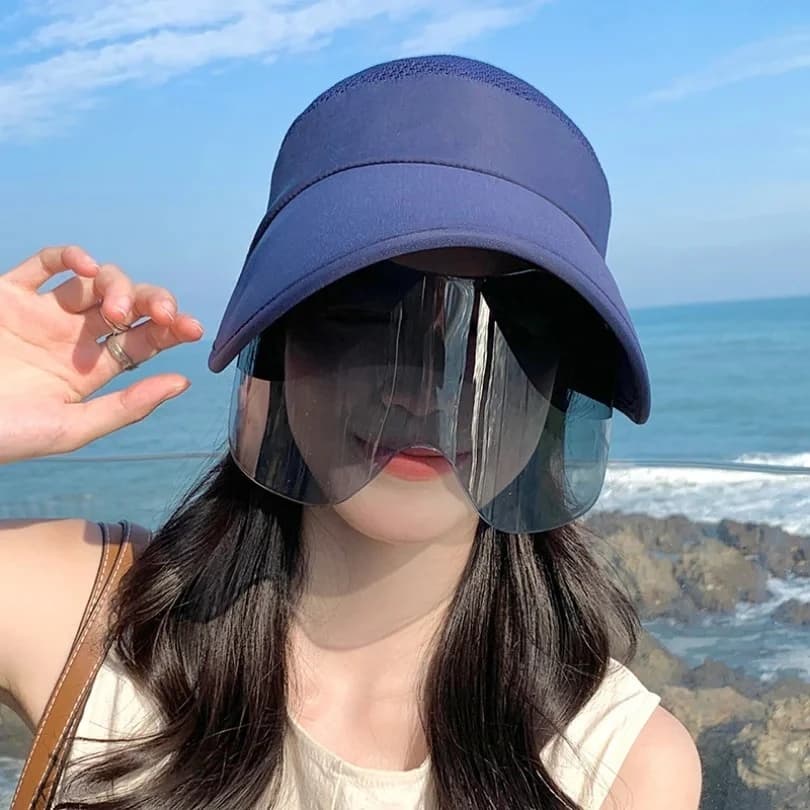 Summer Women Sun Hat with Glasses 13cm Large Brim Bucket Hat Breathable Outdoor Empty Top Cap Magic Tape Adjust Travel Beach Cap